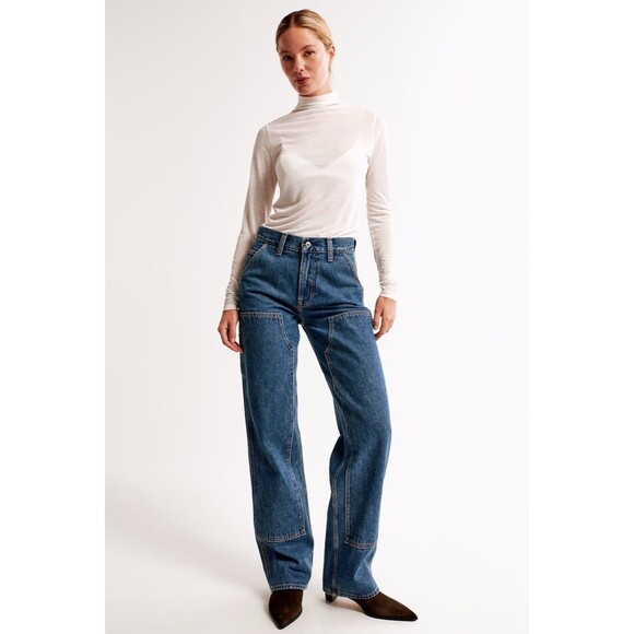 Abercrombie & Fitch Women 30 Jeans Slouchy Carpenter Utility Mid Rise Baggy NEW - Picture 2 of 16